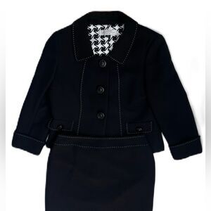 Tahari Suit Arthur Levine Skirt Size 6P Black White Stitched Trim Cuffed Sleeve